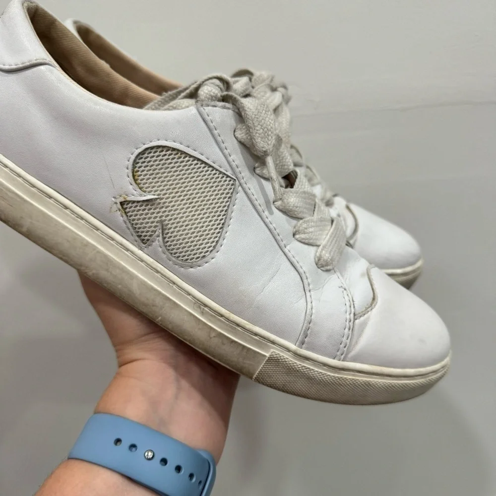 Kate Spade White Fez Leather Lace-Up Sneakers Size 9